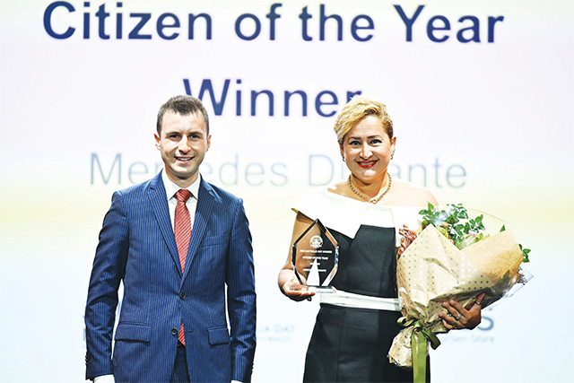 Mayor Dr Peter Gangemi with 2022 Citizen of the Year Mercedes Durante-