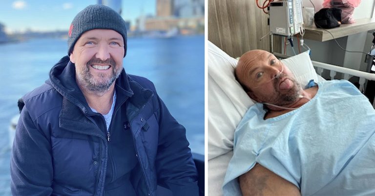 CAPTION Shaun Morgan smiling in hospital, even as he underwent surgery for his prostate cancer-