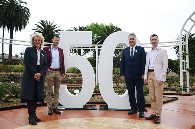 Clr Boneham, Clr Blue, Deputy Mayor Hodges and Mayor Gangemi celebrate 50 years of the Rose