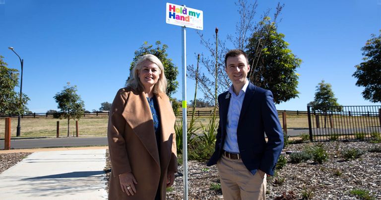 Little Blue Dinosaur Donates 20 Hold My Hand Signs To The Hills Shire