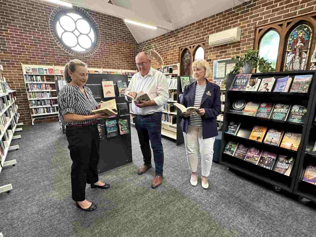 Mayor Waddell and Councillors Jane Seaglove and Verity Greenwood reading at Galston Library, in support of the Hornsby Shire Libraries' Winter Reads program